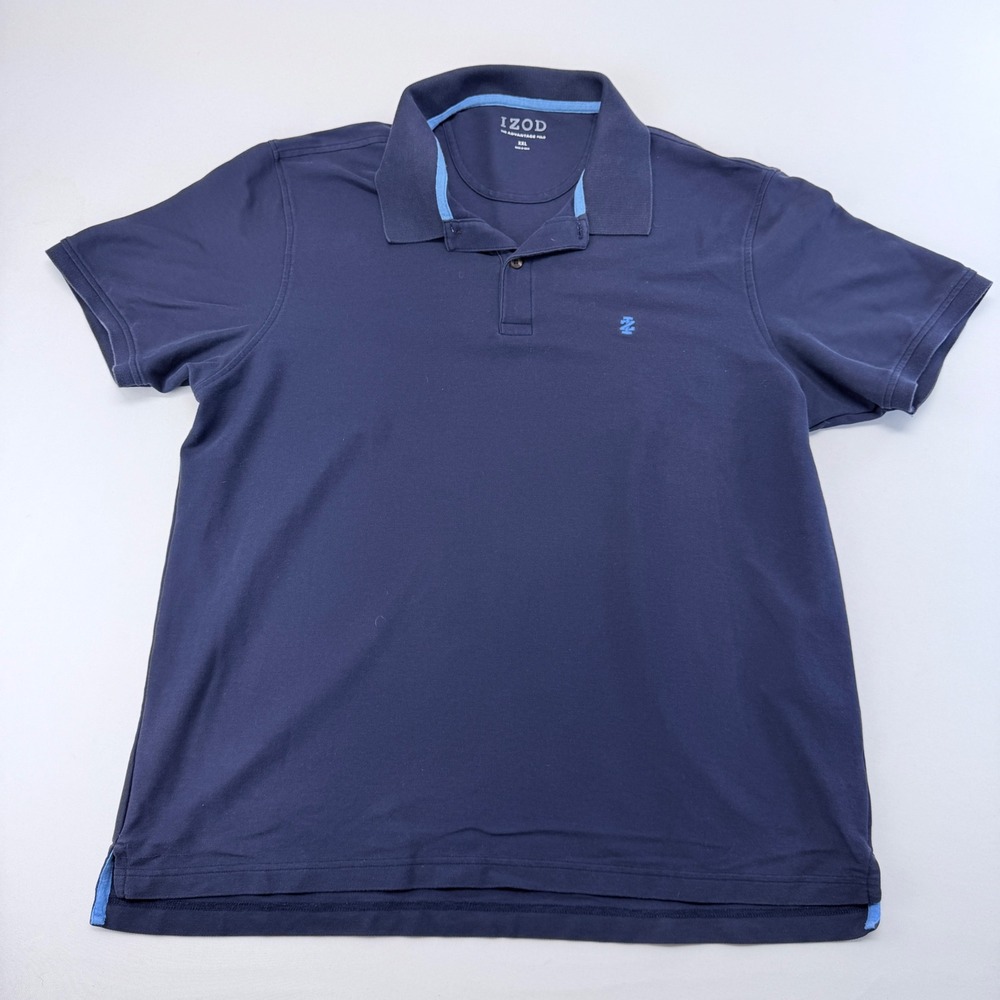 IZOD Mens The Advantage Polo Shirt XXL Navy Blue Short Sleeve Pique Knit Logo